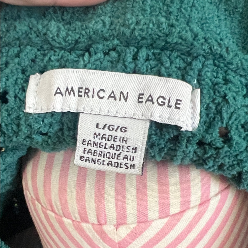 American Eagle Outfitters Teal Forest Green Eyelet Crew Neck Sweater - L - Picture 5 of 7